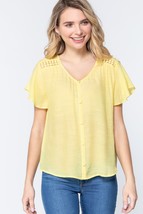Women&#39;s Short Ruffle Sleeve V Neck Woven Top - $10.00