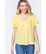 Women's Short Ruffle Sleeve V Neck Woven Top - $10.00