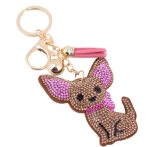 Bling Crystal Brown Pink Chihuahua Dog Tassel Keychain Keyring Bag Purse... - £11.05 GBP