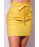 Mustard Yellow Paperbag High Waist Elastic Belted Pockets Short Mini Skirt - £11.99 GBP