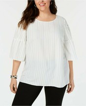 Alfani Women&#39;s Plus Size Striped Tiered-Sleeve Blouse White/Black Size 0X - £15.11 GBP
