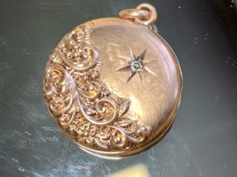 Antique 10k Yellow Gold Diamond Locket Pocket Watch Fob 5.37g Fine Jewelry - £315.57 GBP