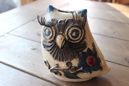 Vintage Ceramic Owl Piggy Bank From 1968 Crazy Eye Lashes Art Decor - £81.68 GBP