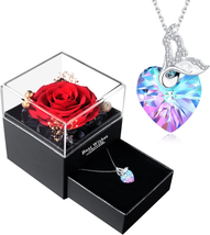 Mothers Day Gifts for Mom Women, Preserved Rose with Necklace S925 Silver, Valen - £37.08 GBP