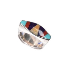 sz6 DZ Native American sterling sugilite, coral, turquoise, intarsia inlay ring - £225.47 GBP