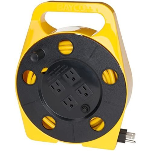 Bayco SL-755 25-Foot Cord Reel with 4 Outlets,Yellow - $47.98