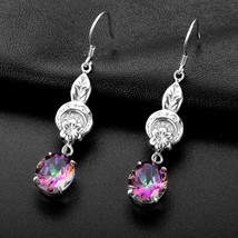  silver long dangle earrings mystic fire rainbow topaz silver 925 jewelry luxury bridal thumb200