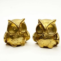 Vintage Pair Solid Brass Owl Figurine Paperweights Big Eyes Mid Century Metal  - £31.31 GBP
