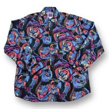 Vtg One 800 100% Silk Shirt M Abstract Wild Disco Baggy Culture AOP Swirl SNF - £39.43 GBP