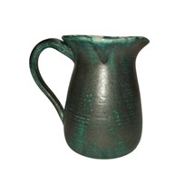 Studio Art Pottery Pitcher Green Drip Glaze Artist Signed Creamer Vintage Decor - £18.86 GBP