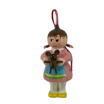 German Ornament Christmas Pigtail Girl  Holding a Mouse Handmade Hand Painted - £9.84 GBP
