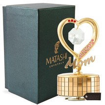 24K Gold Plated Mom Heart Wind-Up Music Box Ornament with Crystals by Matashi - £27.67 GBP