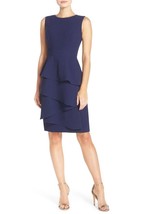 Eliza J EJ6P2909 Ella Cascade Crepe Sheath Dress Petite SZ 0P Indigo - £74.92 GBP