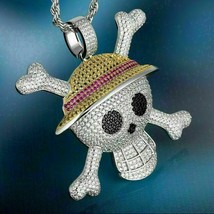 925 Silver Gold Plated 4Ct Simulated Diamond Pirate Skull Pave Charm Pendant - £149.05 GBP
