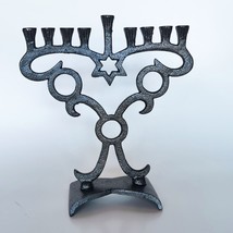 Modern Judaica Aluminium Hanukkah Lamp Jewish Menorah Antique Finish Jerusalem - £29.60 GBP
