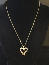 17” Gold Tone Chain With Gold Tone And Rhinestone Heart Pendant With Gift Box - £16.07 GBP
