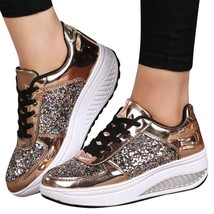 Women&#39;s Ladies Wedges Sneakers Sequins Shake Shoes Fashion Girls Sport Shoes - £28.20 GBP
