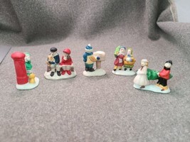 FIVE Ceramic Christmas Village Accessories, Mailbox, kids carrying Trees, Couple - £9.11 GBP