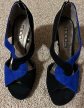 Women&#39;s Heels Blue &amp; Black Moda Spana Size 6 1/2M 3 Inch Heel - £22.37 GBP