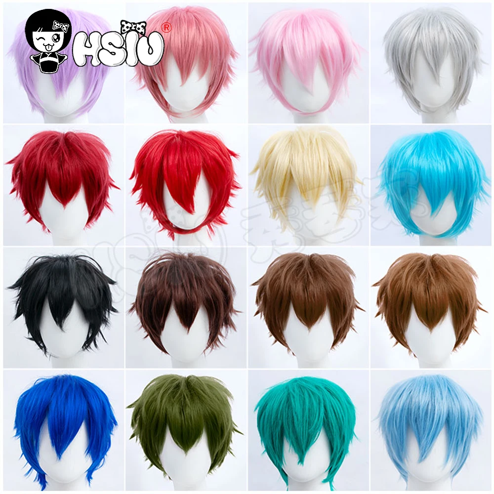 「HSIU Brand」cosplay Wig 17color short hair Sky blue Silver light pink brown Taro - £13.06 GBP