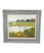 Oil Painting Stretch Canvas 32 13/16”W x 28 13/16”H Landscape Boat Grass... - $102.57 CAD