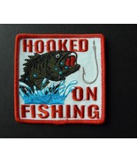 HOOKED ON FISHING EMBROIDERED PATCH 3 INCHES - £4.43 GBP