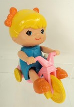 Vintage Tomy Kid-A-Long Kids Wind-Up Girl on Big Wheel Tricycle - READ! - £4.69 GBP