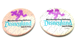 Disneyland Birthday Pin Button 1986 Lot of 2 Mickey Carries Cake with Ca... - £7.26 GBP