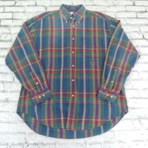 Tommy Hilfiger Shirt Mens Medium Blue Plaid Long Sleeve Button Down 90s ... - $21.99