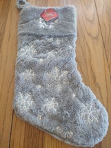 December Home Gray Fuzzy Snowflake Christmas Stocking - Brand New - £19.69 GBP