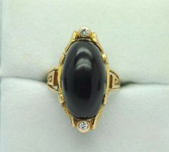 Art Deco (ca. 1900) 14K Yellow Gold Onyx Ring with Diamonds (Size 3 1/4) - £304.51 GBP