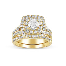14K Yellow Gold 2ct TDW Diamond Double Halo Bridal Ring &amp; 1 Band - £3,329.69 GBP