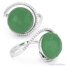 8.45 ct Green Aventurine &amp; Diamond Pave 14k White Gold Right-Hand Cocktail Ring - £685.56 GBP