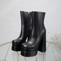 autumn and winter black and brown ankle thick high boots fashion party thick hee - £164.85 GBP