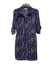 Maison Jules Blue Geo Print Shirt Dress Lightweight Roll Tab Sleeve Size... - $14.82