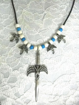 Icarus Celtic Long Sword W 4 Swan Song Angel Wings Charms Beaded Adj Necklace - £25.30 GBP