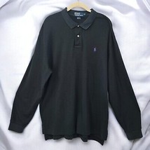 Vintage Polo Ralph Lauren Long Sleeve Polo Shirt Purple Logo Cotton Men XL Black - £18.45 GBP