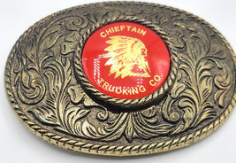 CHIEFTAIN TRUCKING Co. Brass Metal Belt Buckle Red Insert 3.5&quot; X 2&quot; - £19.97 GBP
