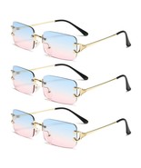 3Pair Unisex Metal Frame Rimless Classic Fashion Sunglasses for Men Wome... - £8.52 GBP