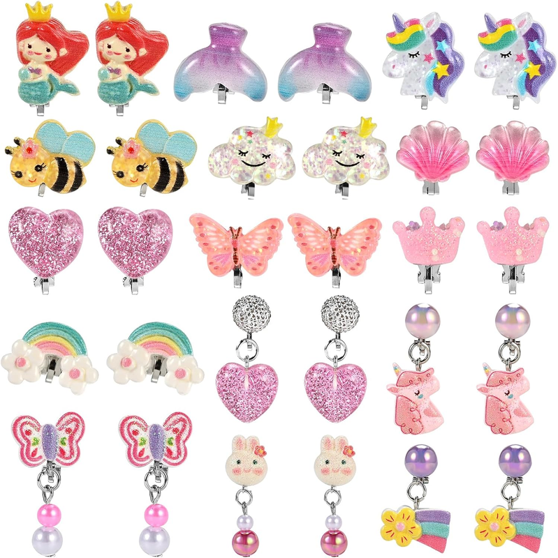 15 Pairs Clip on Earrings for Girls 4-6 10-12, Cute Kids Clip on Earrings for Te Item image 9