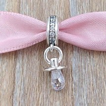 925 Sterling Silver Pacifier Dangle Charm With Crystal &amp; CZ Dangle Charm - £13.18 GBP