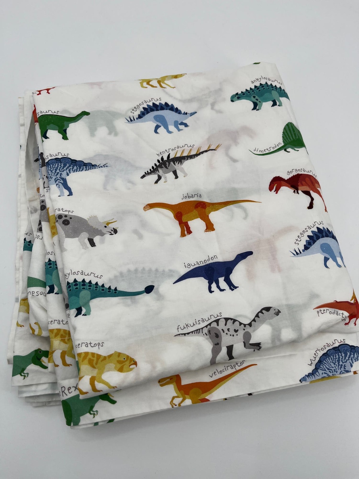 Pottery Barn Kids Queen Flat Sheet Dinosaur Print White 100% Cotton - $21.56