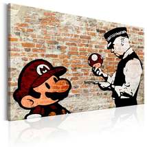 Tiptophomedecor Stretched Canvas Street Art - Banksy: Mario And Police Brick - S - $99.99+