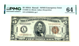 Serie Of 1934A Hawaii Notfall Note Fr # 2302 PMG Auswahl 64 - $1,038.90