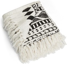 100% Cotton Boho Throw Blankets, Black And White Decorative Throw Blanke... - $37.92