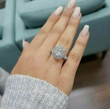 Halo Engagement Ring 3.00Ct Cushion Cut Simulated Diamond 14k White Gold Size 9 - £215.63 GBP