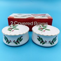 Vintage Christmas Holly Porcelain candy dish with lid two pack made in J... - £17.22 GBP