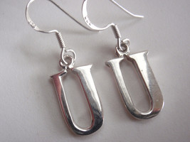 The Letter &quot;U&quot; Solid 925 Sterling Silver Dangle Earrings - £12.28 GBP