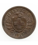 1875B Switzerland 2 Rappen Bronze Coin in UNC, KM# 4.1 - €46,91 EUR