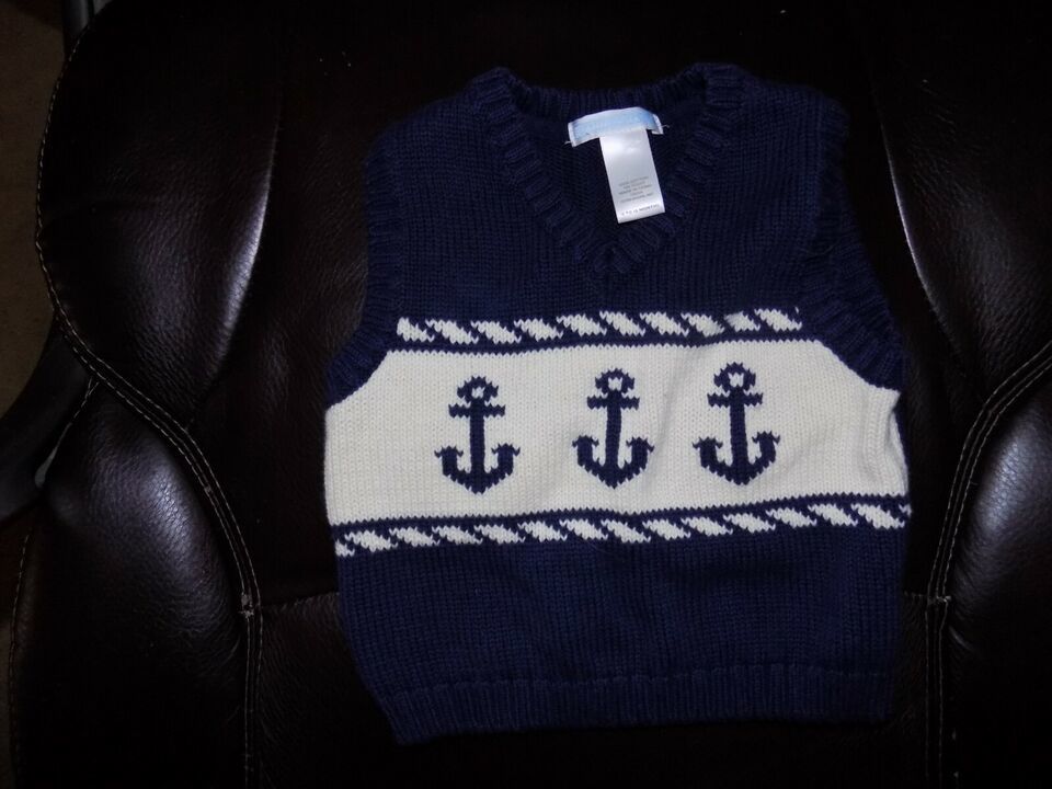 Primary image for Janie and Jack Riviera Resort Blue Anchor Sweater Vest Size 12/18 Months EUC